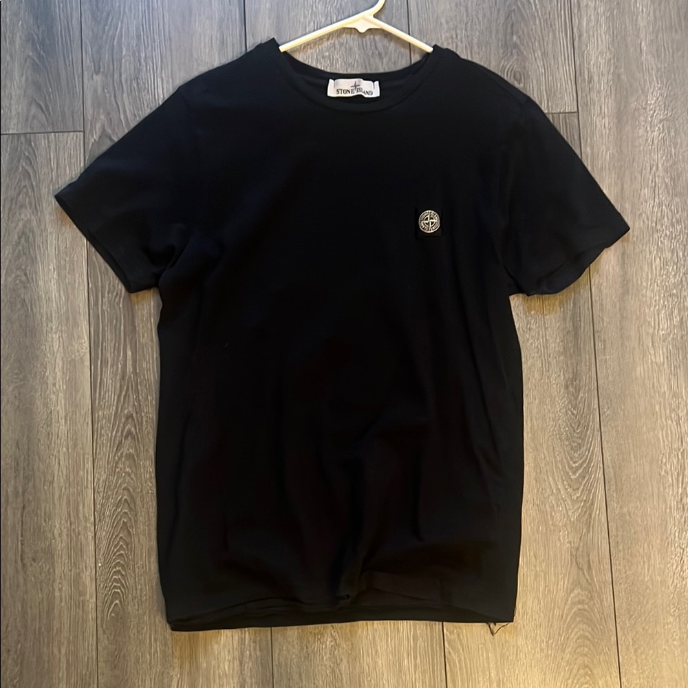 Stone Island Black Short-Sleeve Crew Tee with Compass Patch